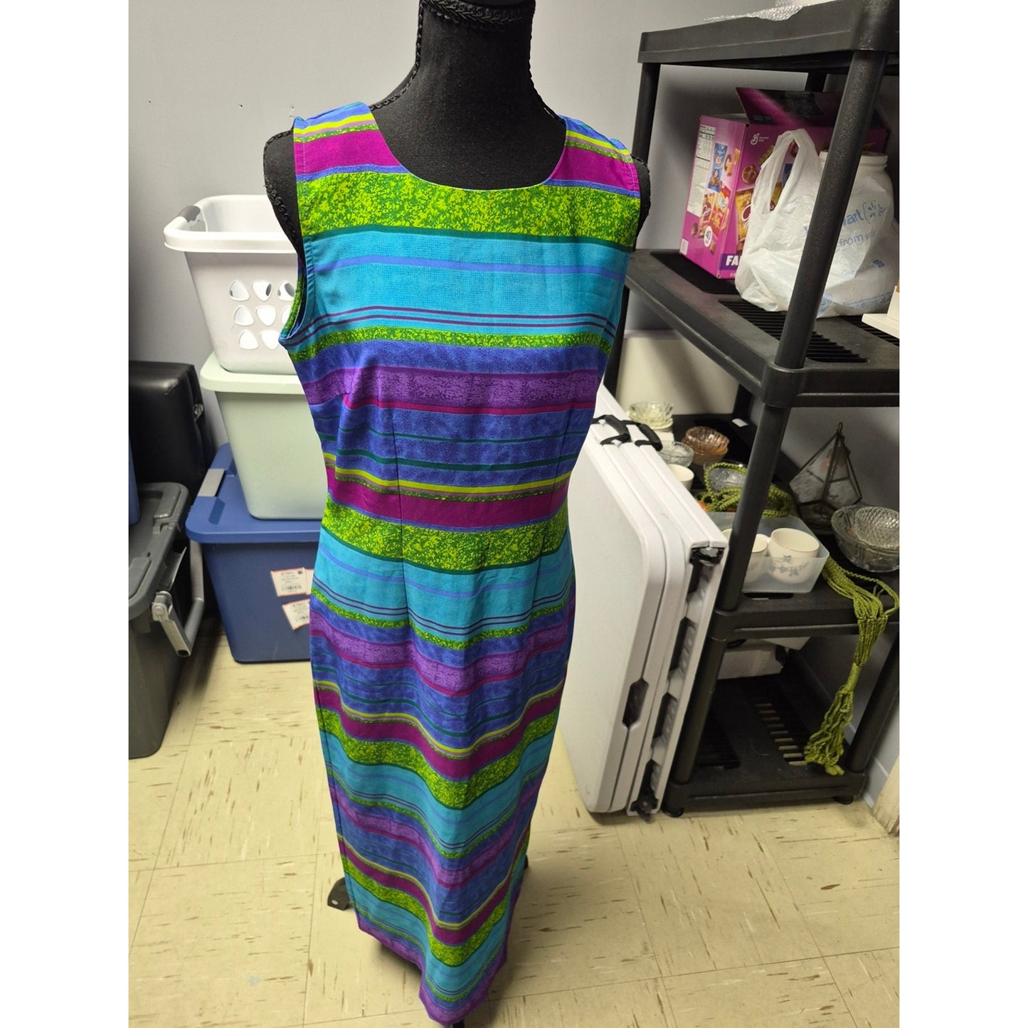 Kathie Lee Collection Sleeveless Striped Blue, Purple & Green Sheath Dress