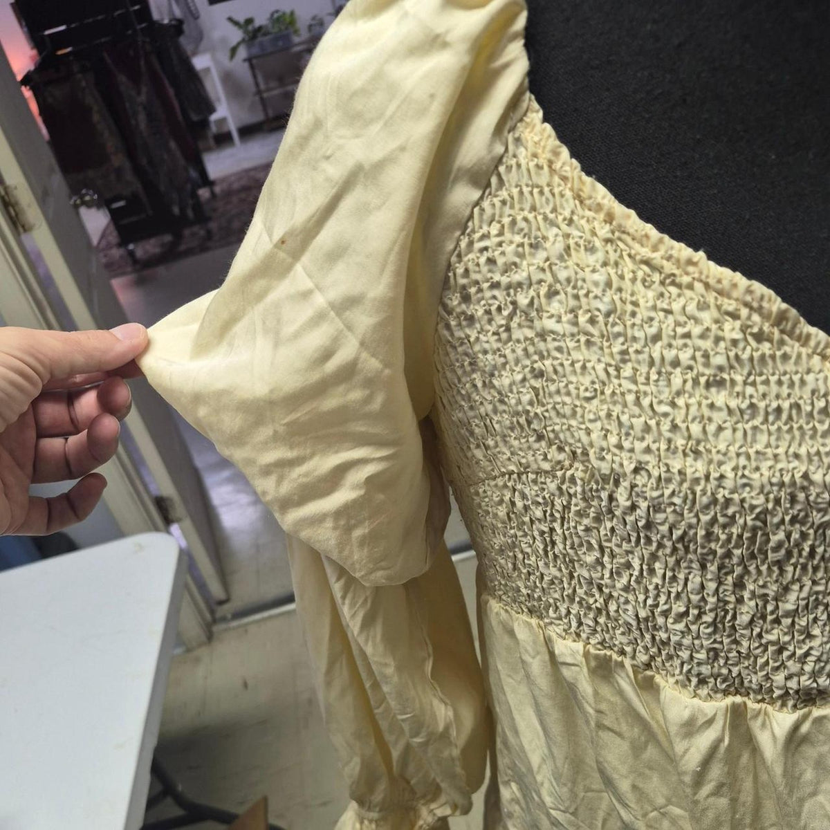 Yellow dress with shirred bodice