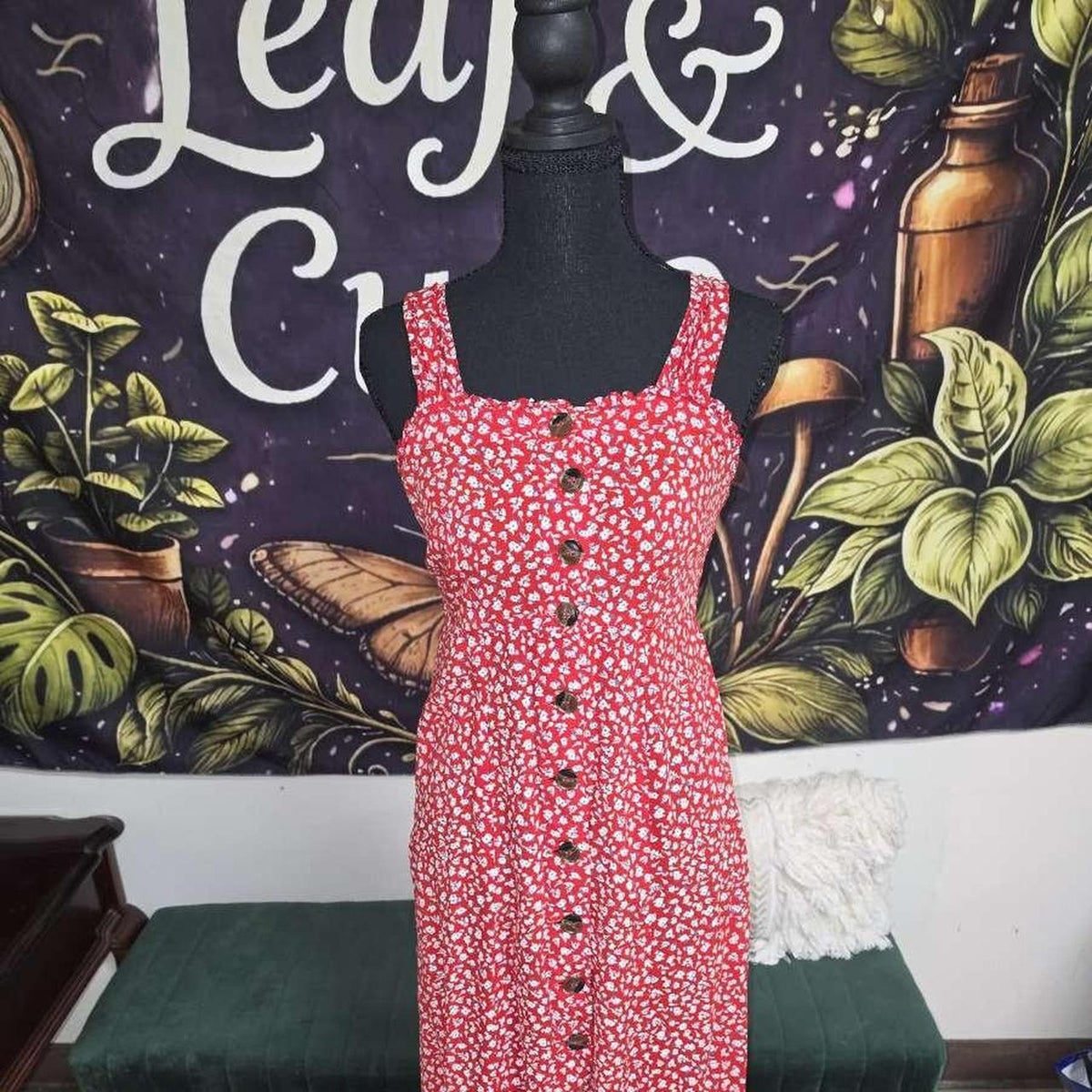 Red with white floral print