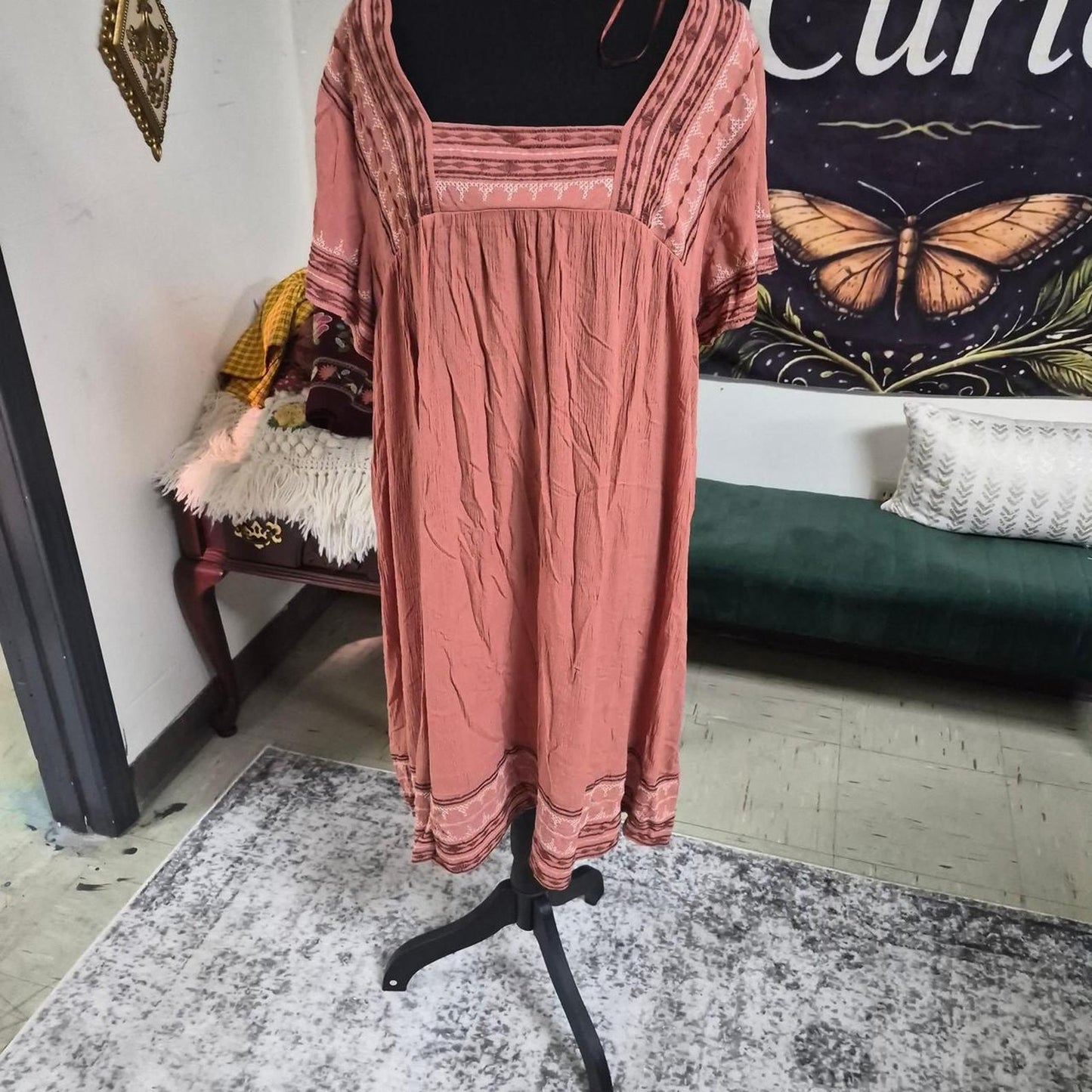 Pink red boho dress