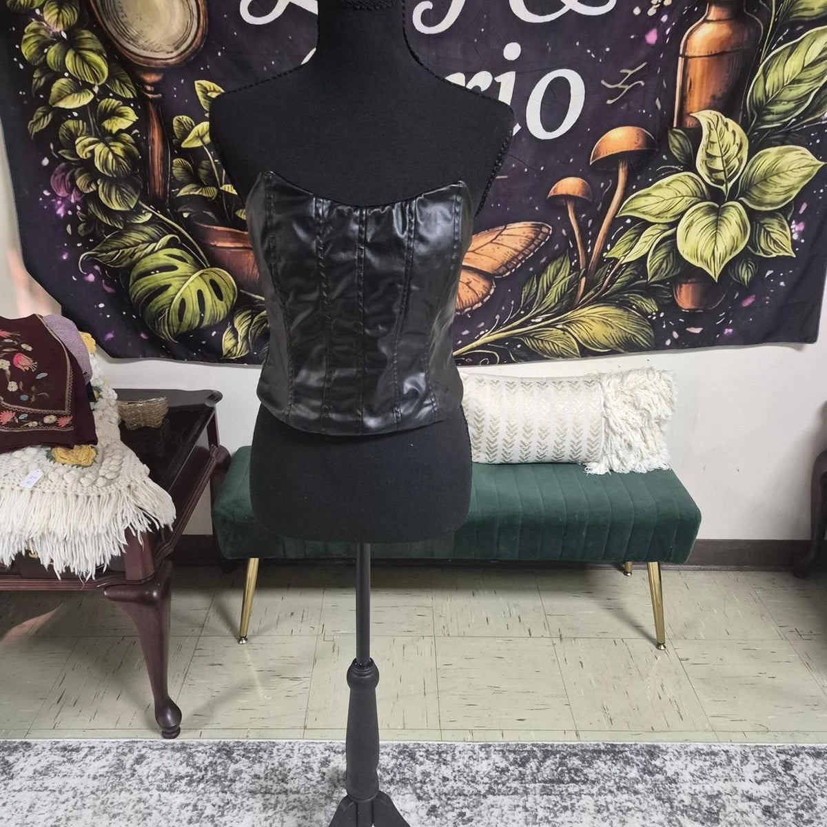 Black satin corset top with