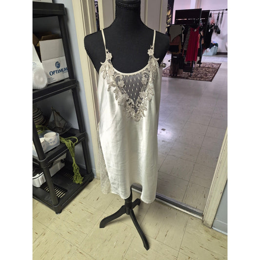 Lace-Trim Satin Chemise Slip in Ivory