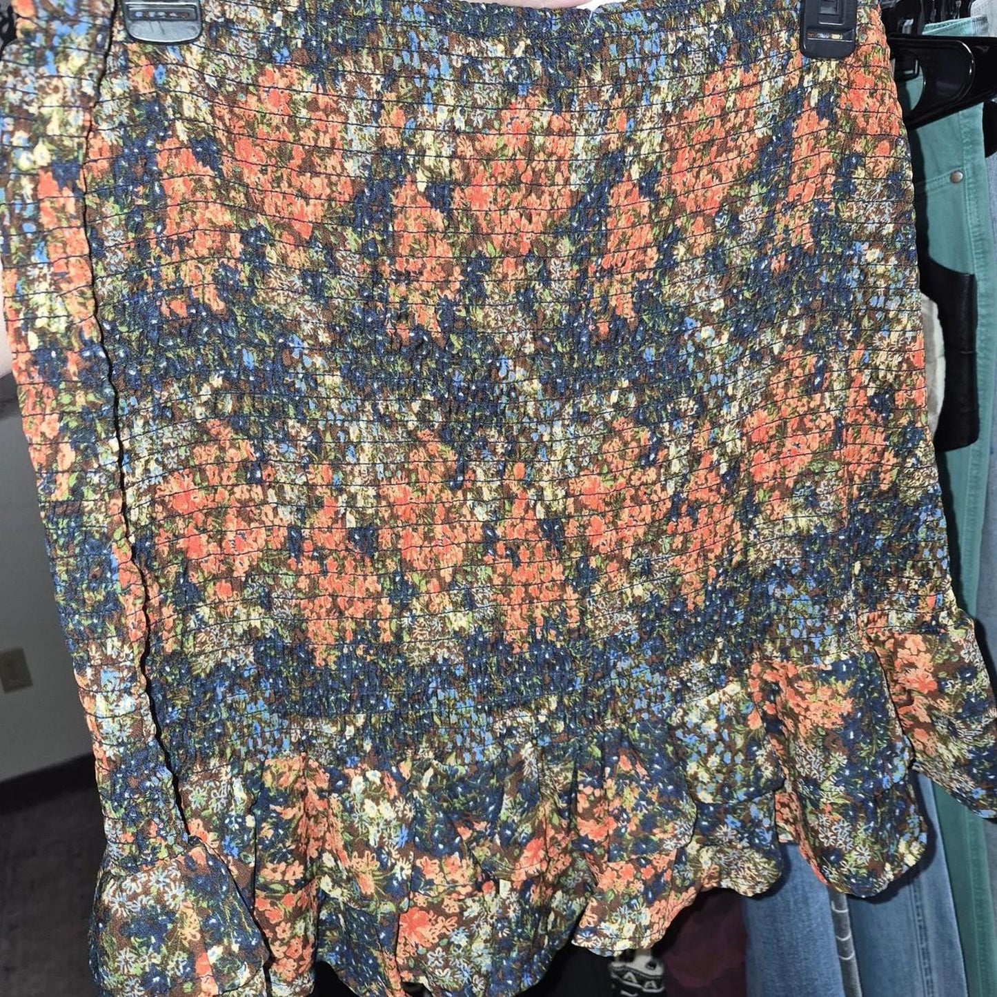 Orange blue and green floral