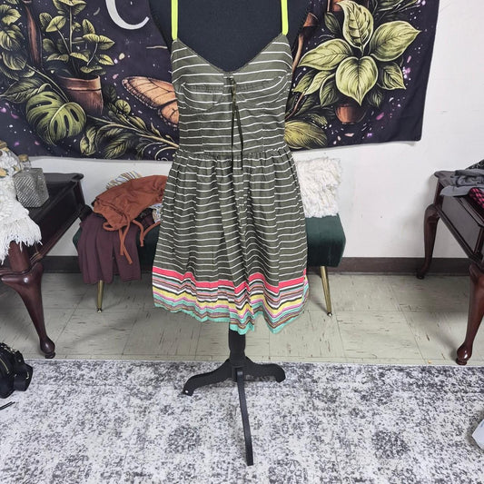 Green white striped dress