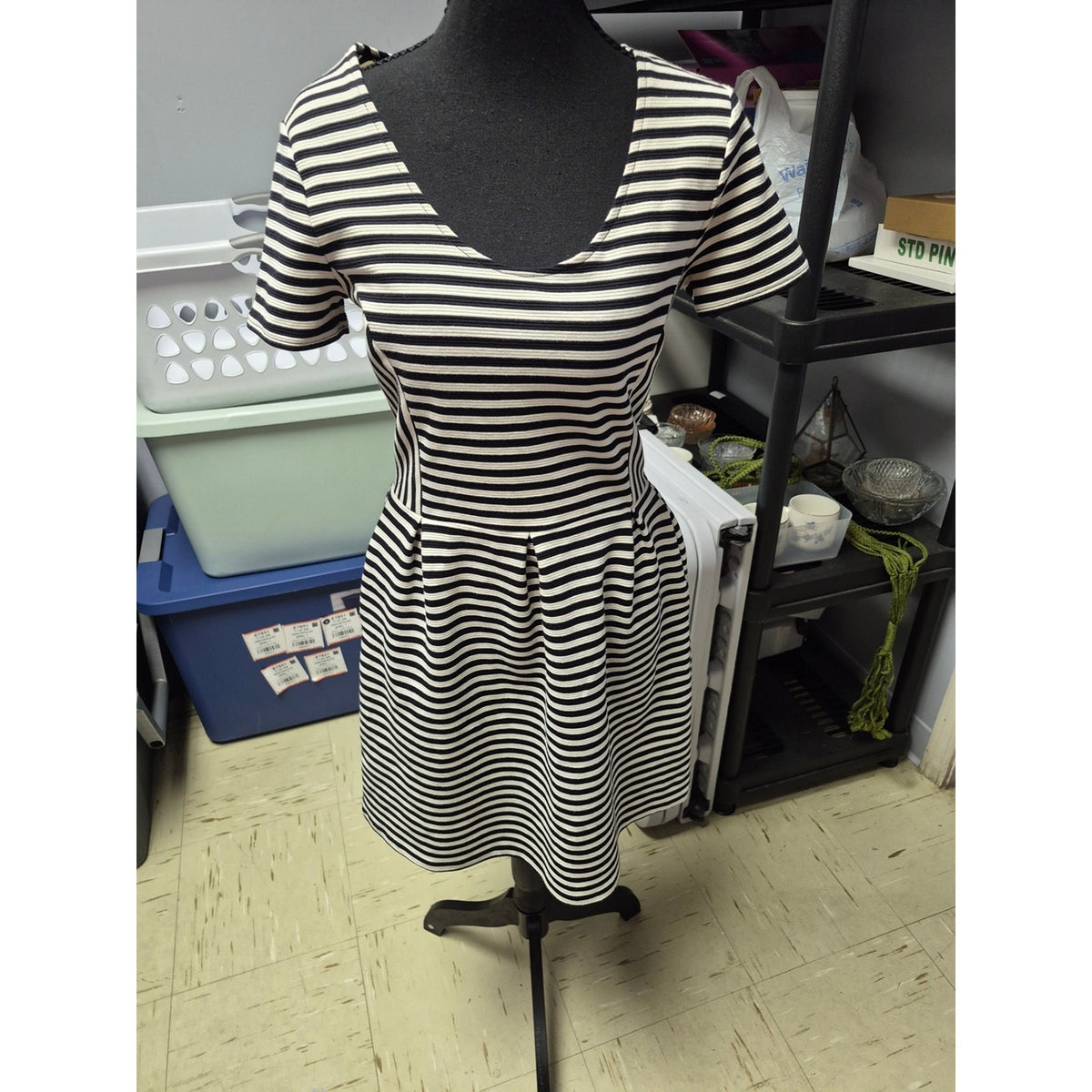 Madewell Black and White Striped Fit-and-Flare Dress
