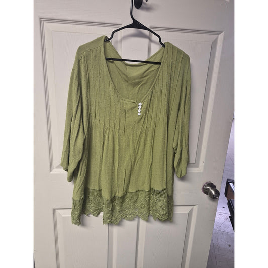 Olive Green Lace-Trim Tunic Top