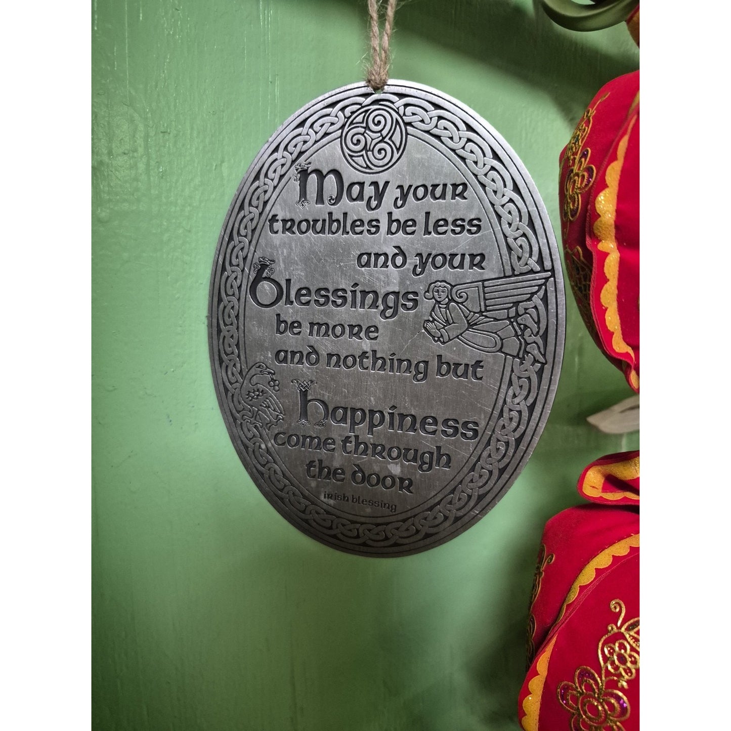 Silver Metal Oval Hanging Ornament Irish Blessing Celtic Knot Decorative