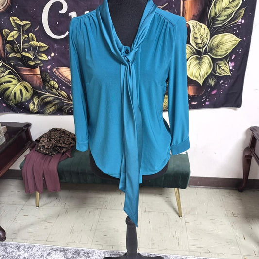 Blue tie front blouse with