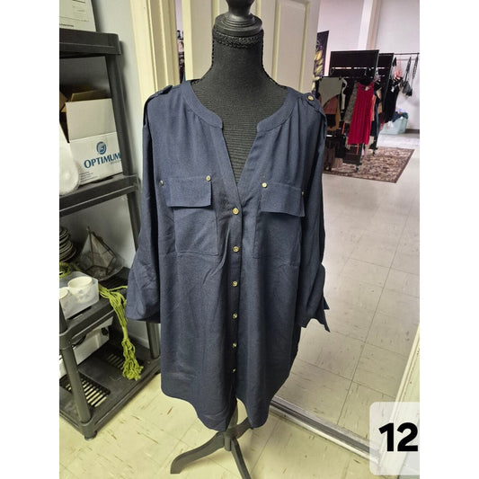 Charter Club Navy Gold-Button Casual Button-Down Shirt