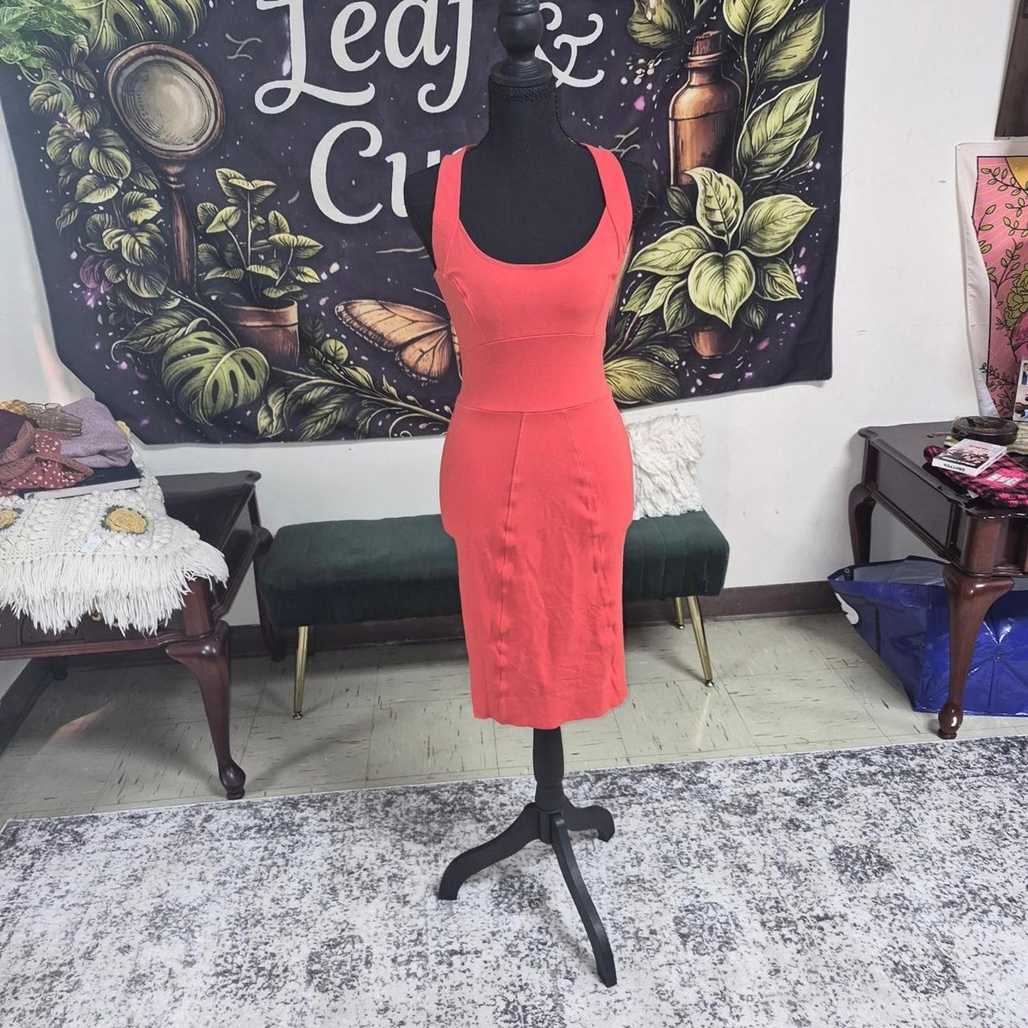 Coral red bodycon midi dress