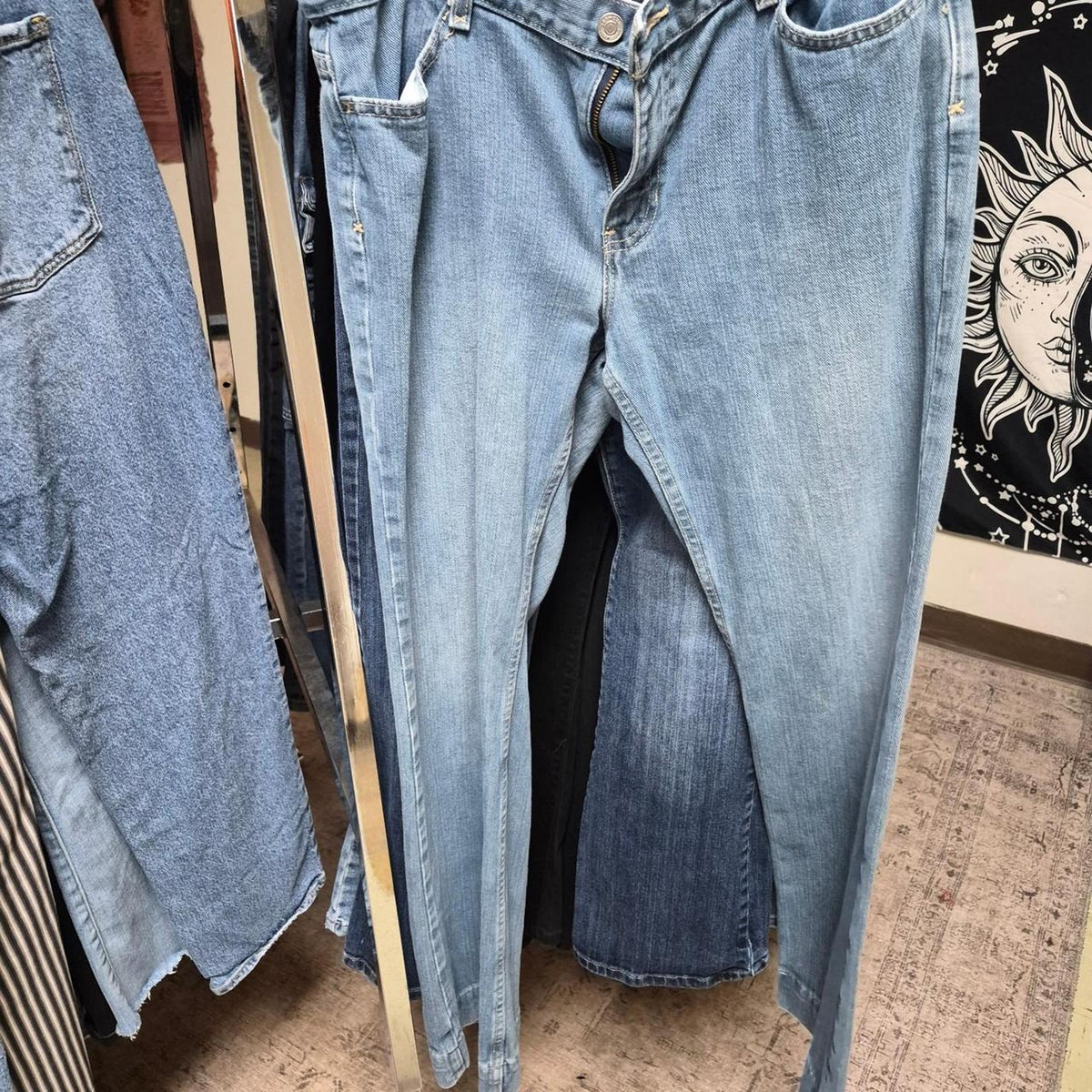 High waisted wide leg light wash denim