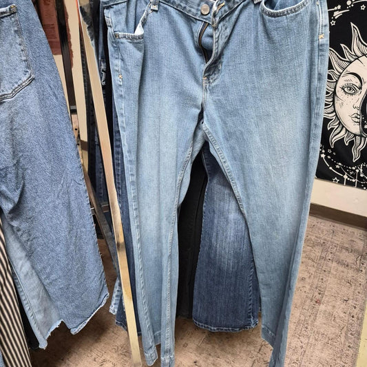 High waisted wide leg light wash denim