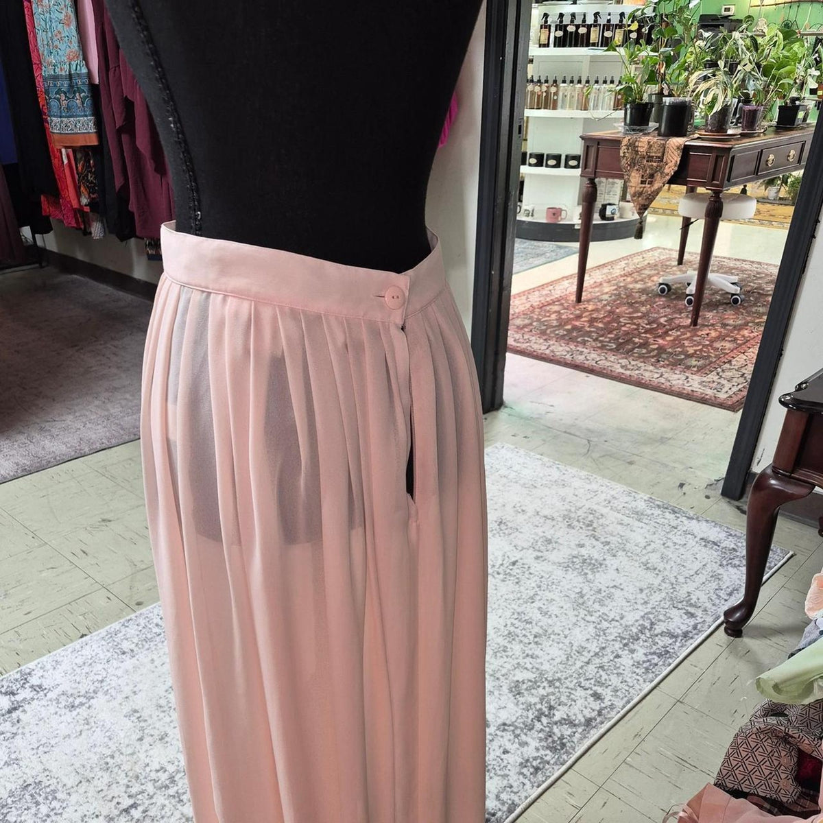 Vintage pink polyester maxi skirt