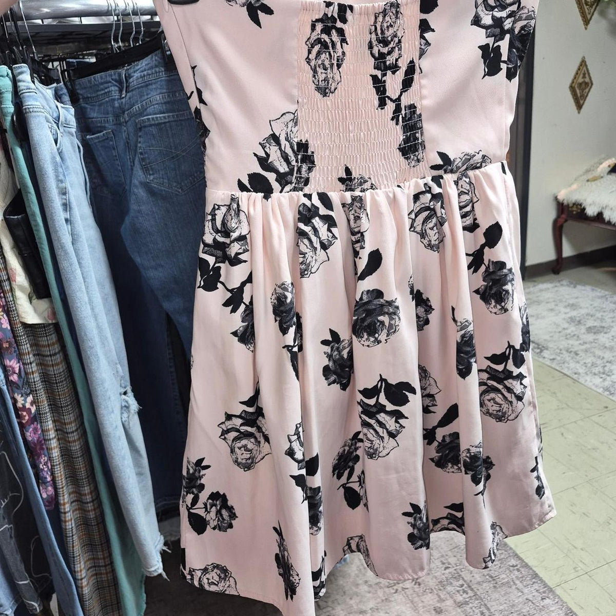 Pink dress with black rose