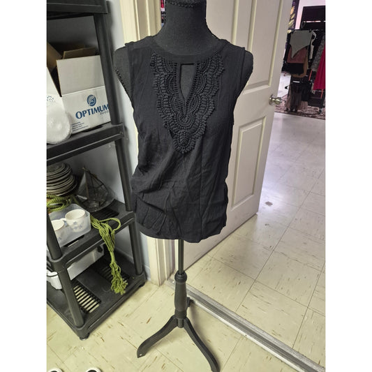 Black Crochet-Front Sleeveless Tank Top