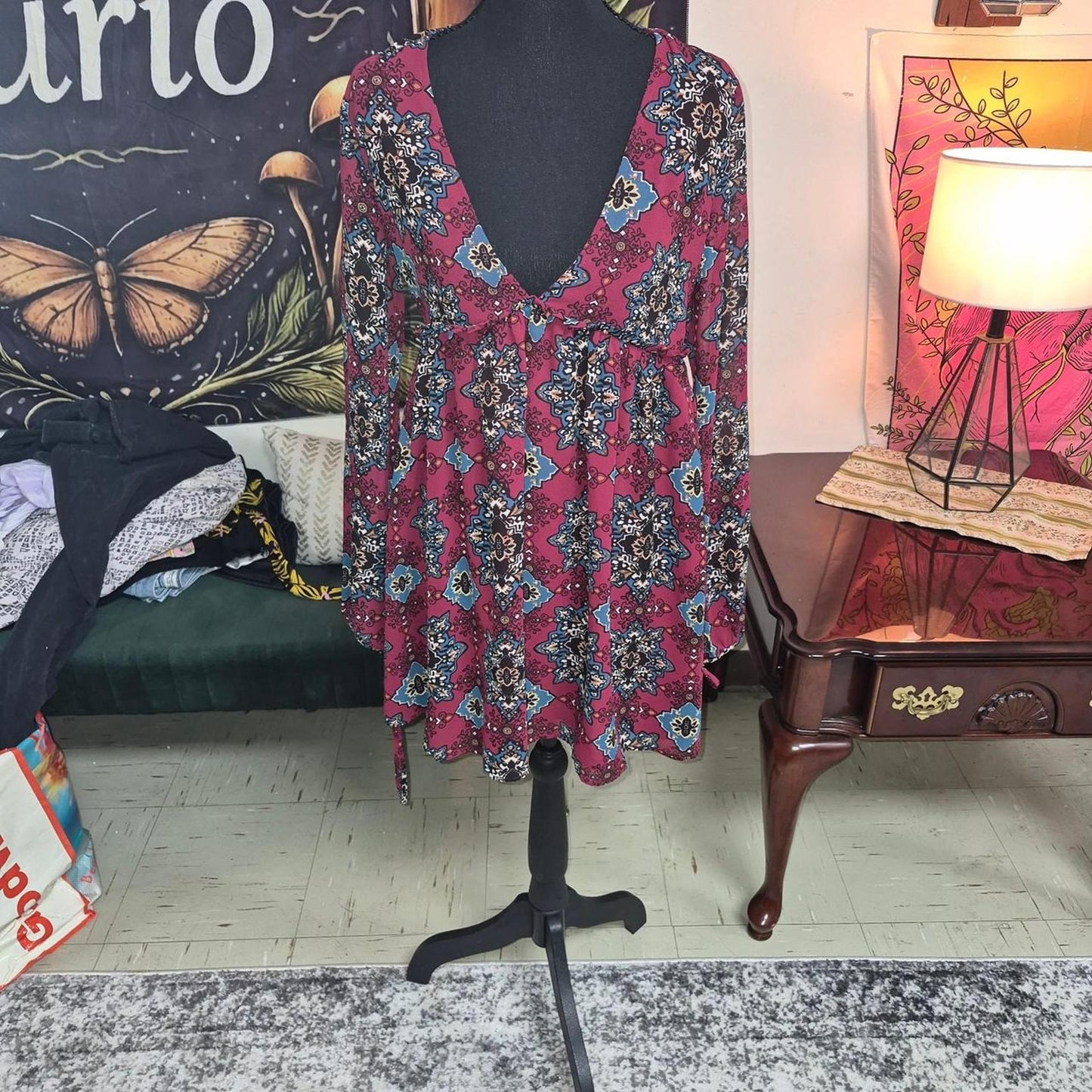 red blue and black floral