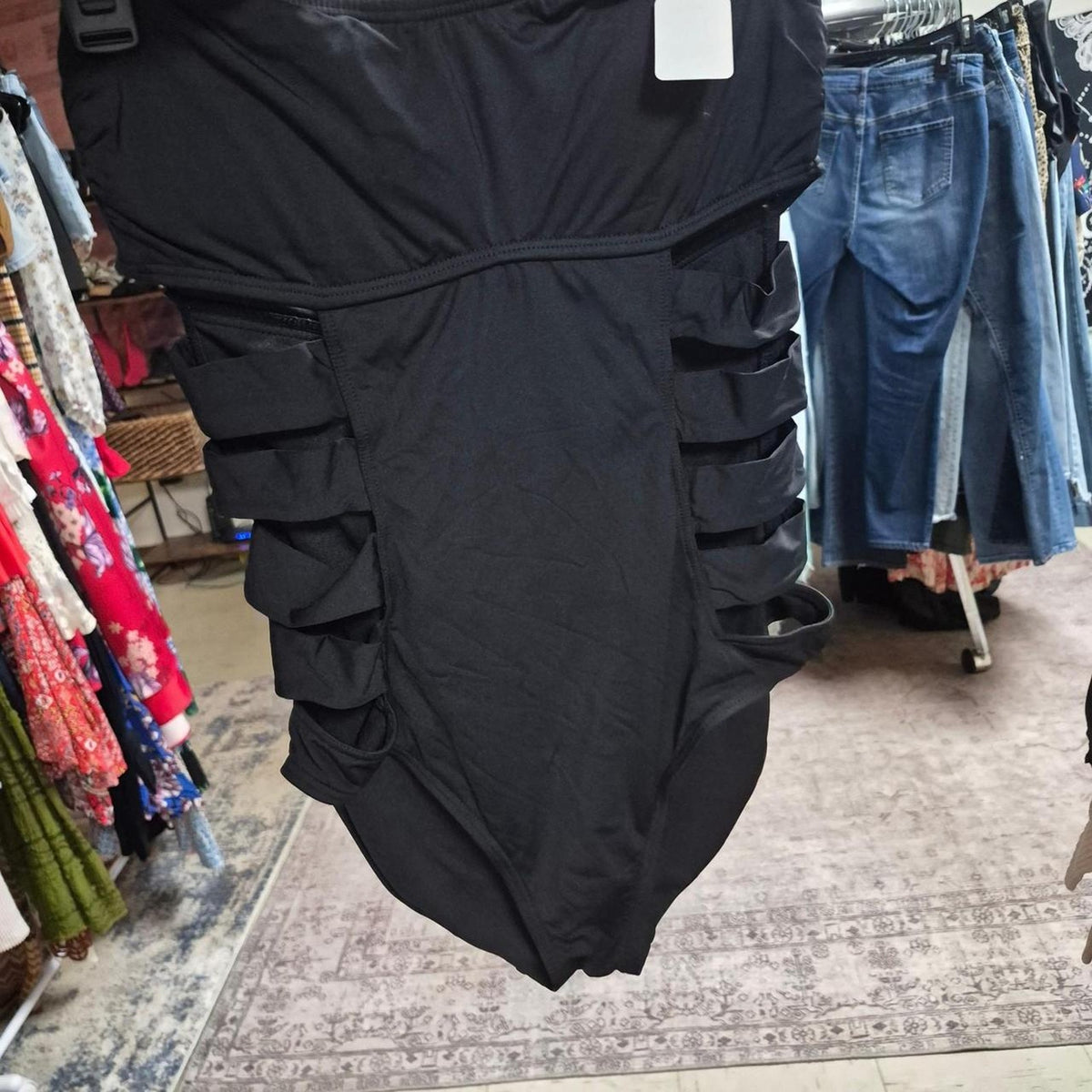 Black one piece swimsuit with