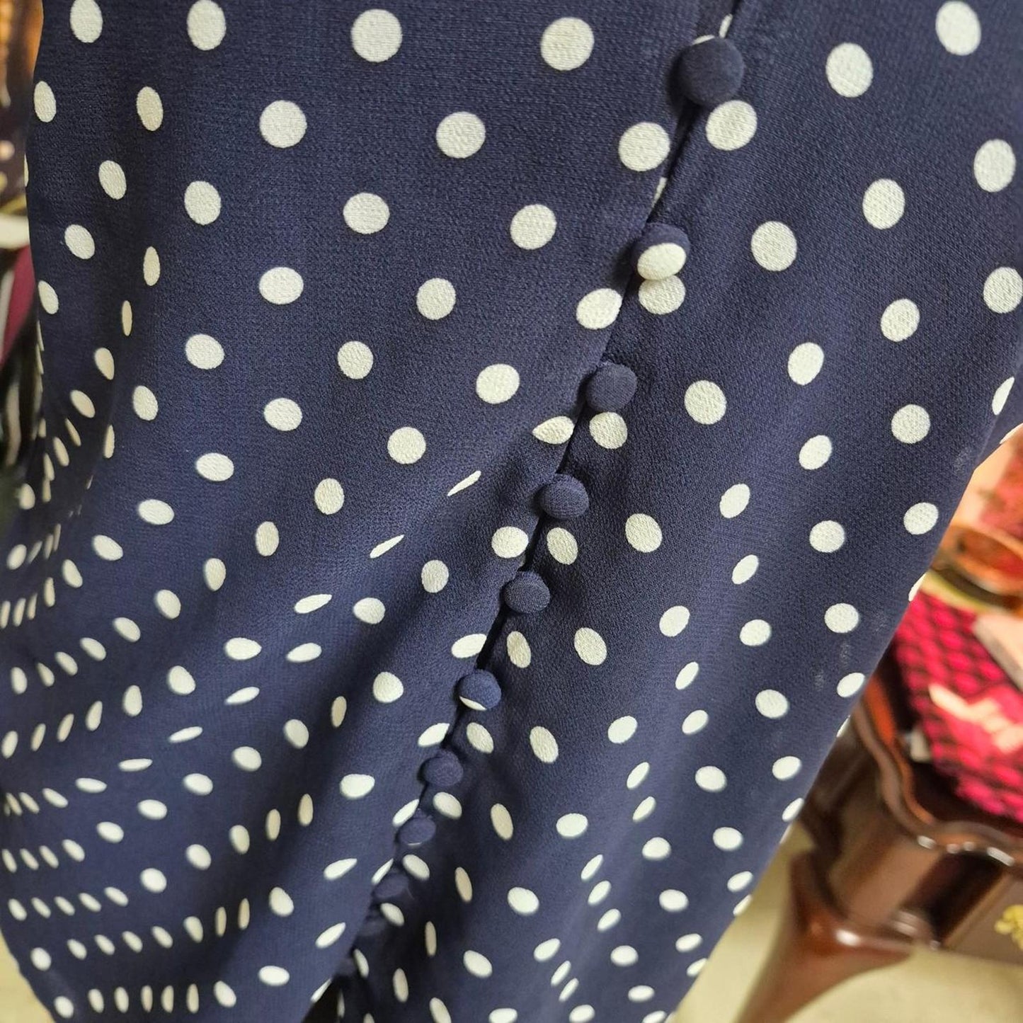 Navy blue with white polka