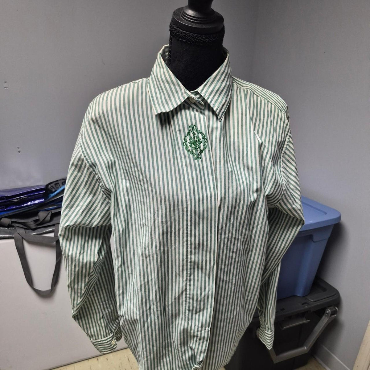 Green and white striped button