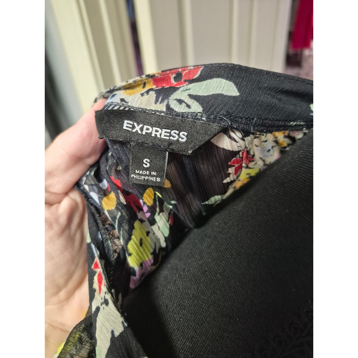 Express Black Floral Print Dress with Multicolor Blooms