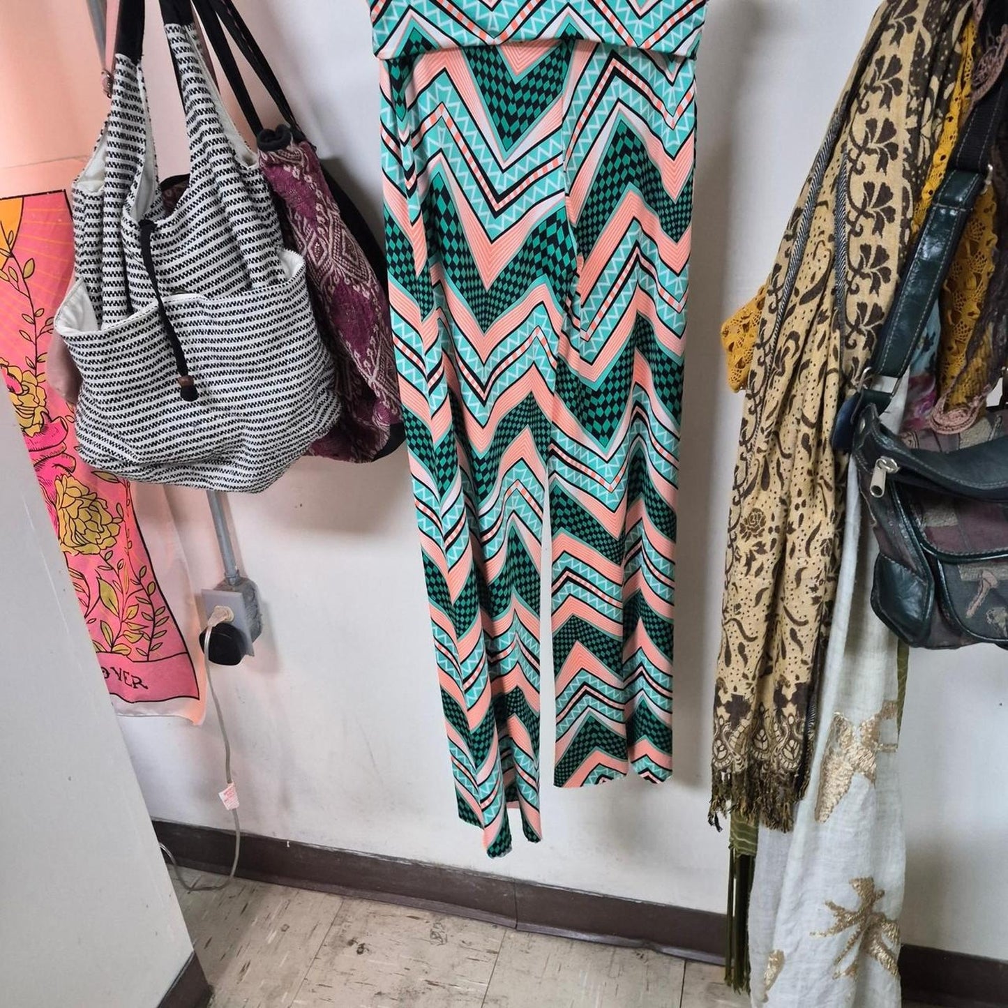 Green and pink chevron print