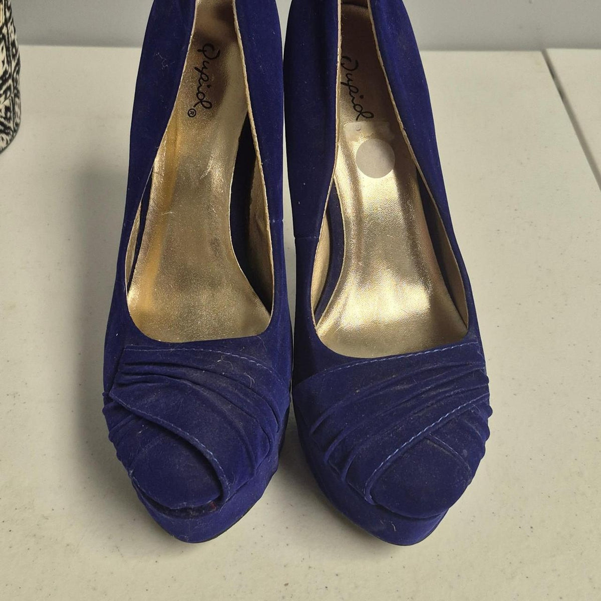 Blue suede high heels