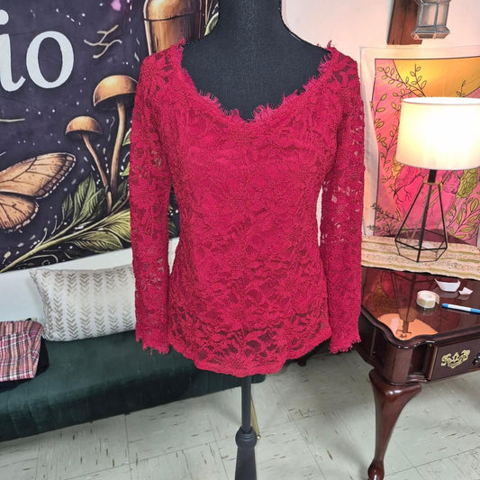 Red lace long sleeve top