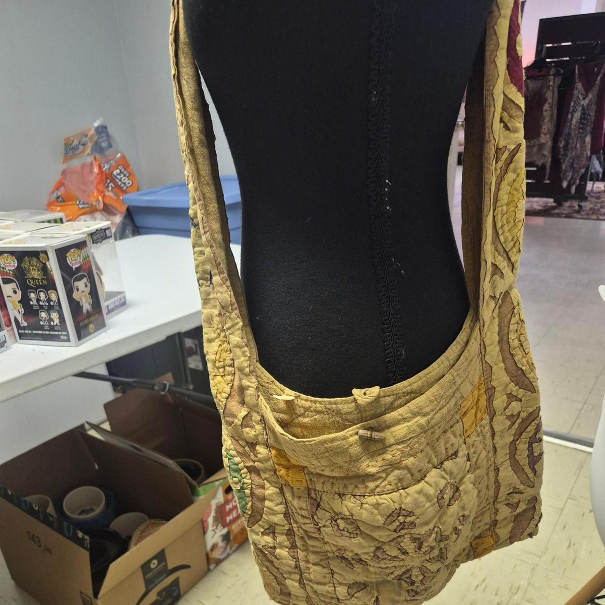Yellowbrown patchwork quilted mini skirt