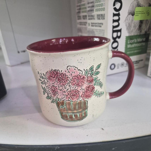 Pink floral mug with green