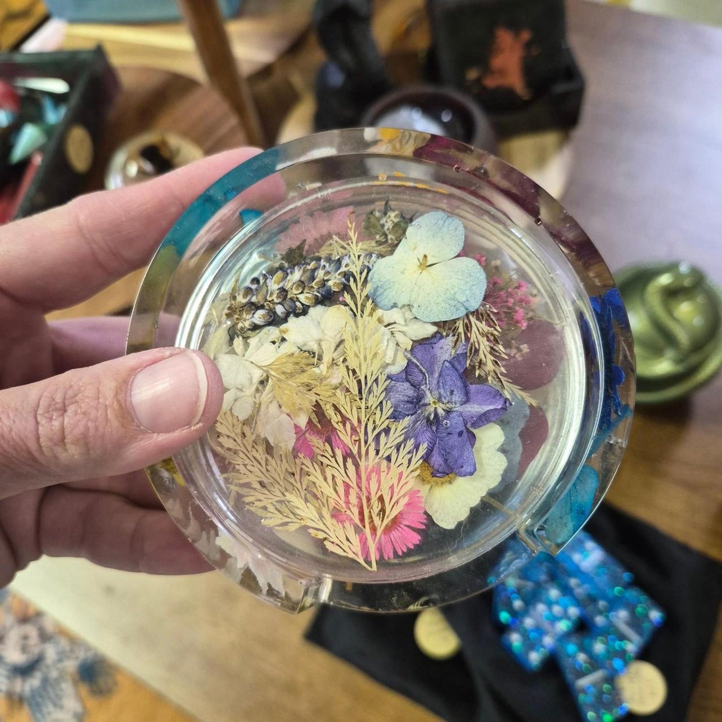 Handmade pressed flower coasters with
