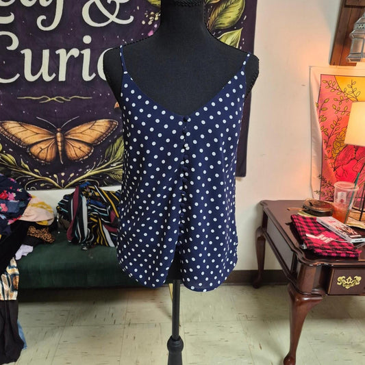 Navy blue with white polka