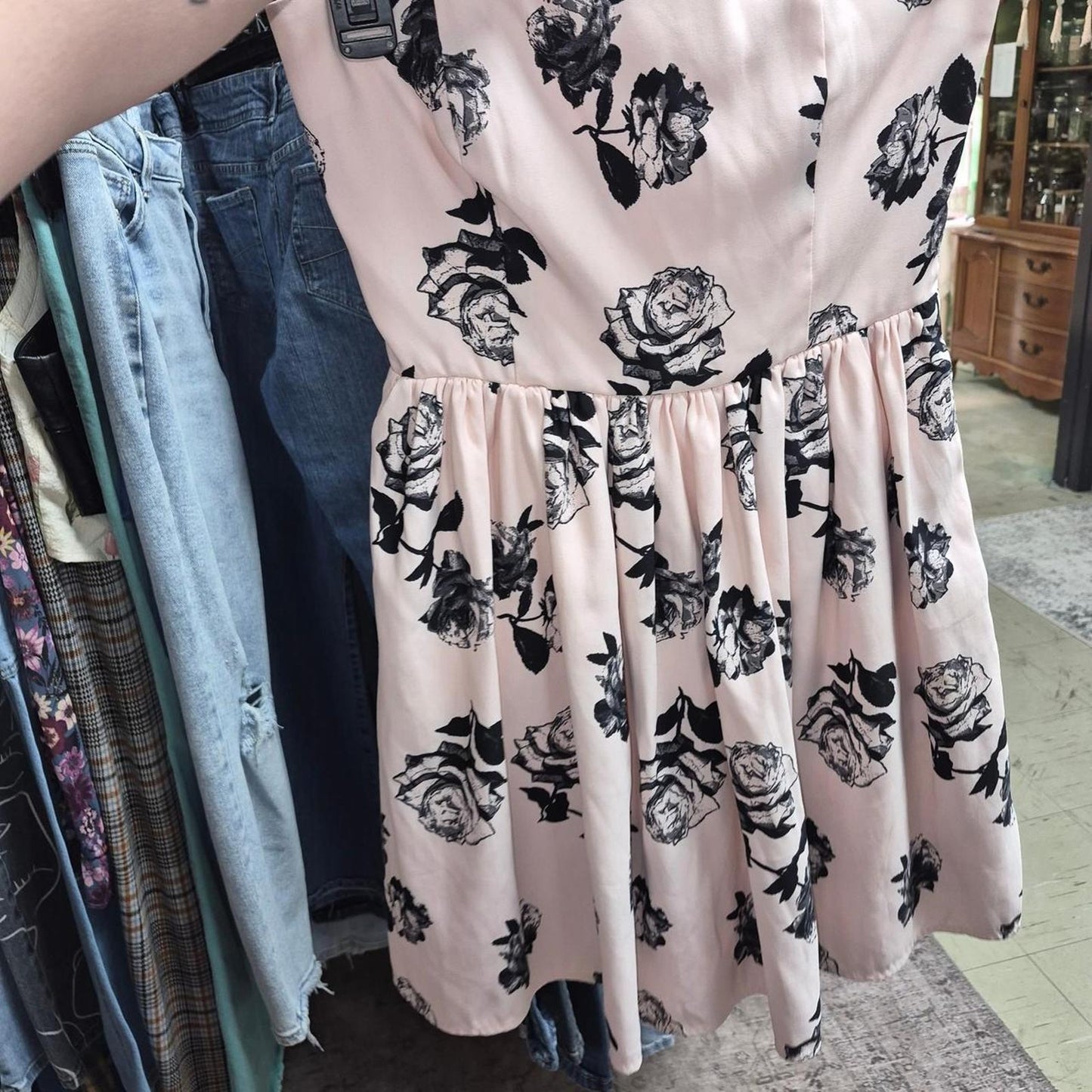 Pink dress with black rose