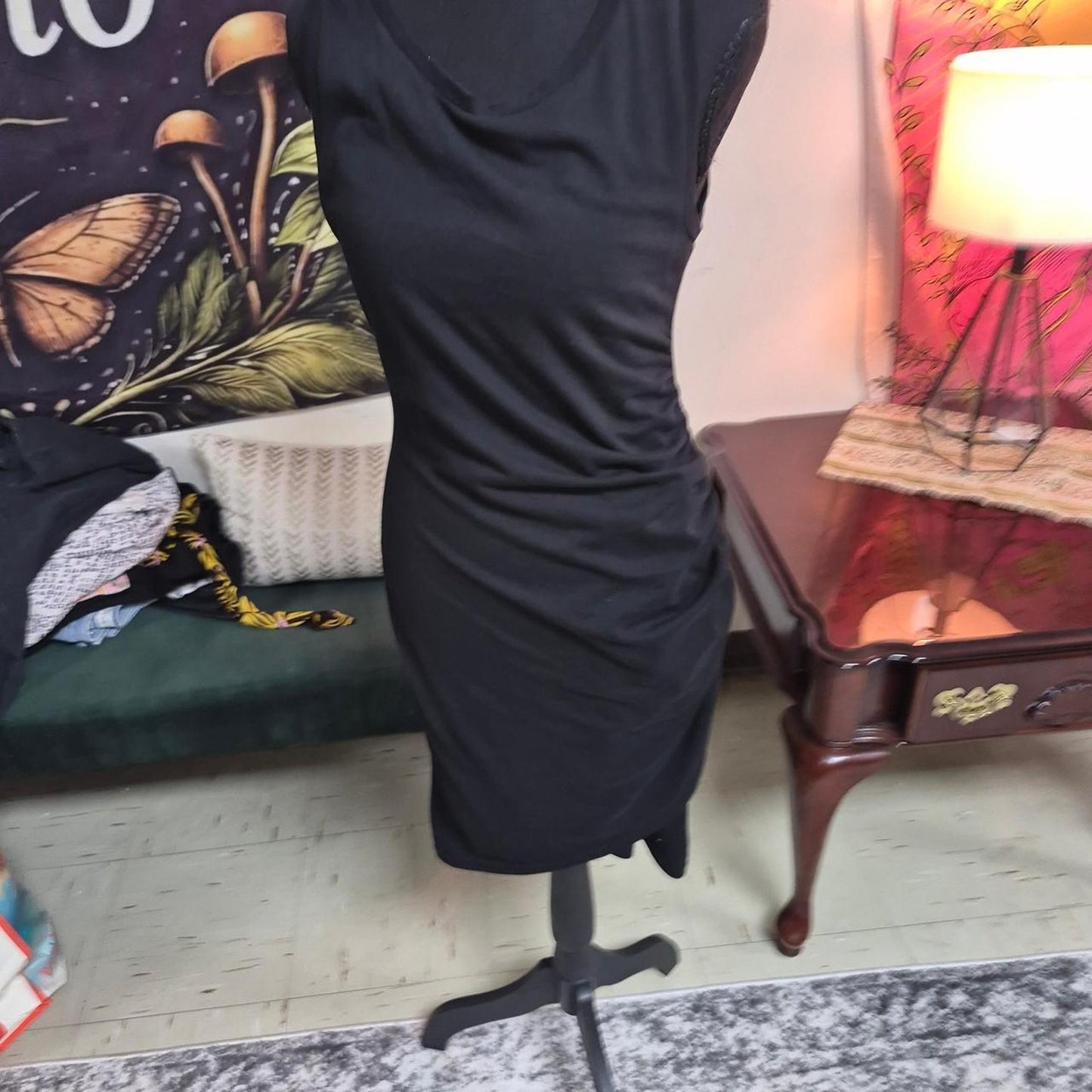 Black midi dress with ruched