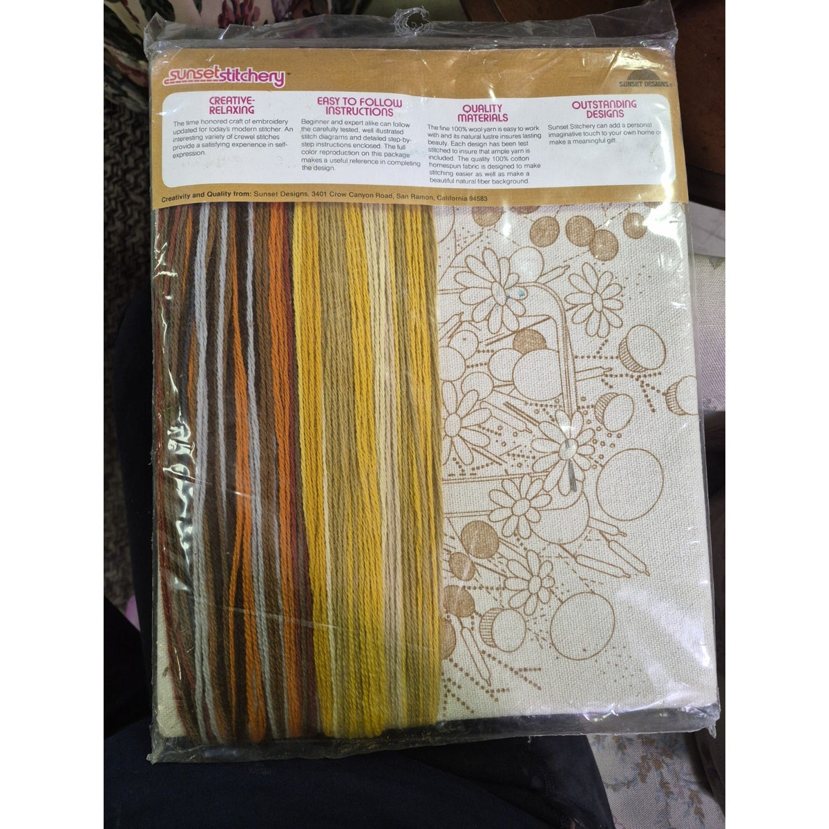 Sunset Stitchery Field Flower Basket Hand Embroidery Kit Framed Picture