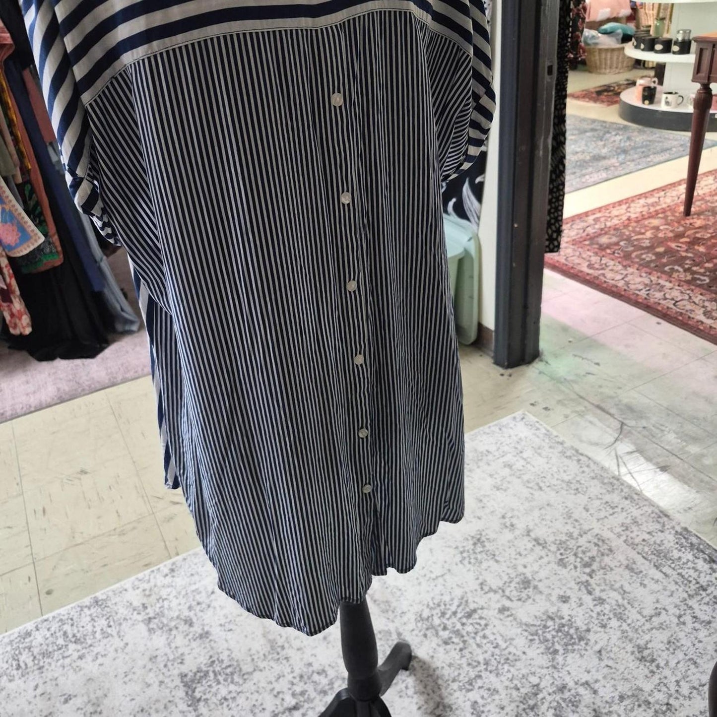 Blue and white striped button
