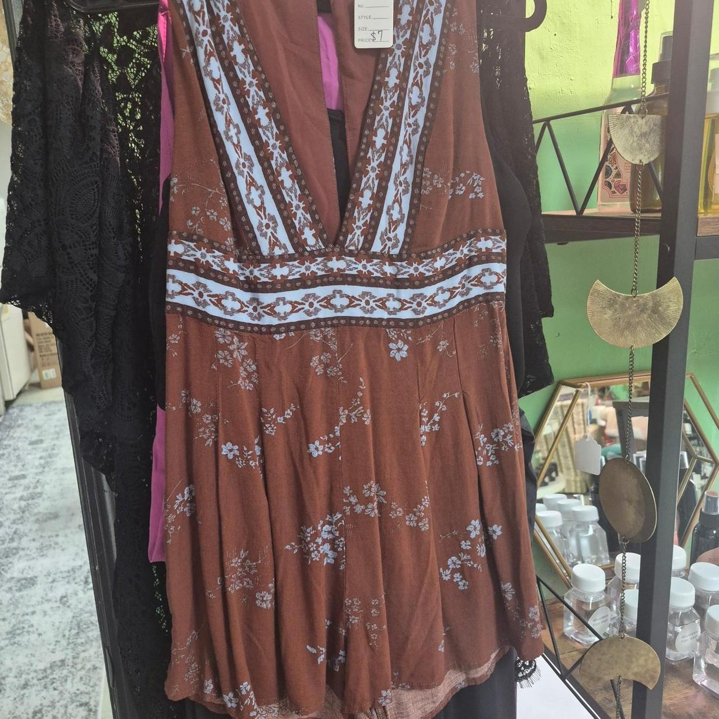 Brown floral print dress with