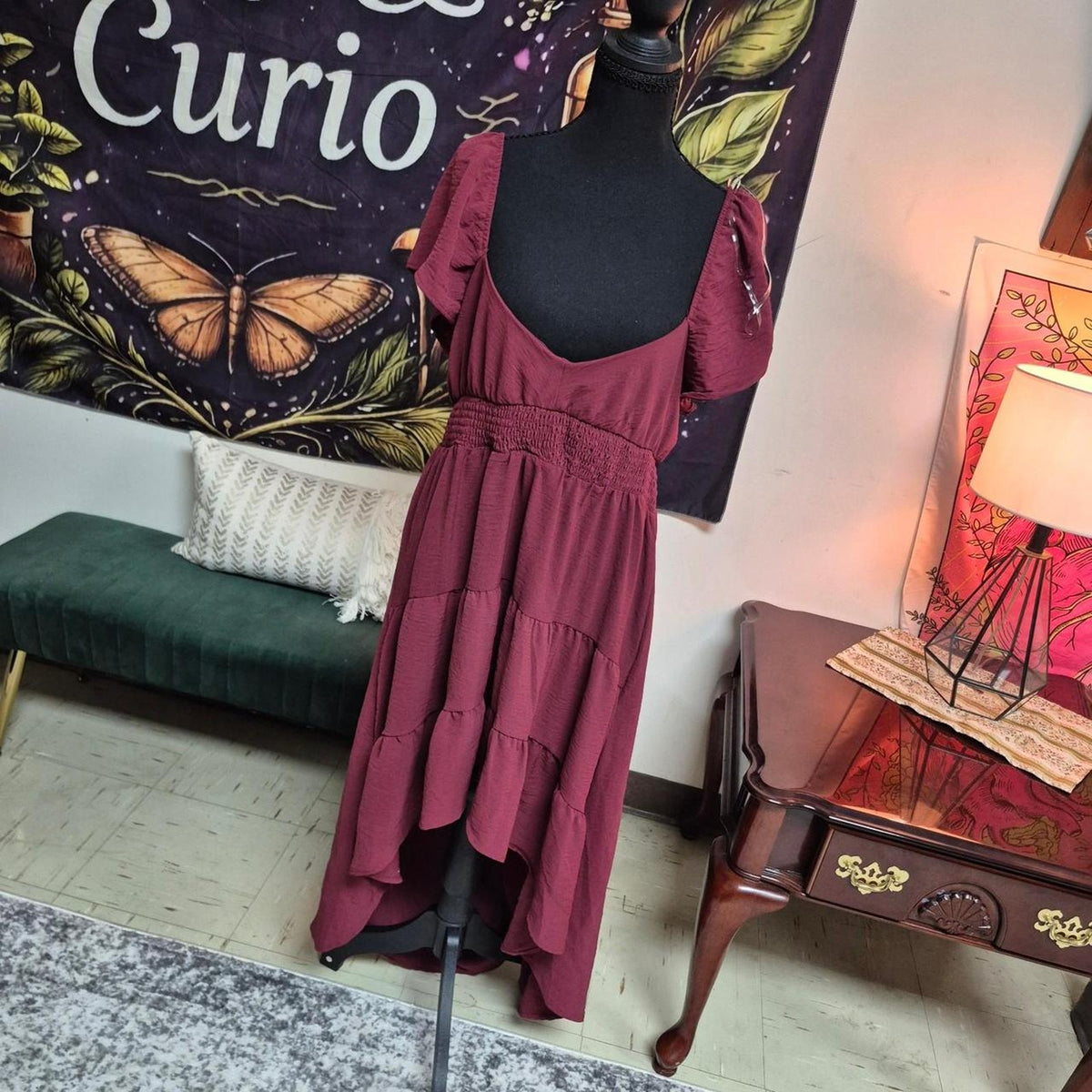 Burgundy tiered maxi dress with