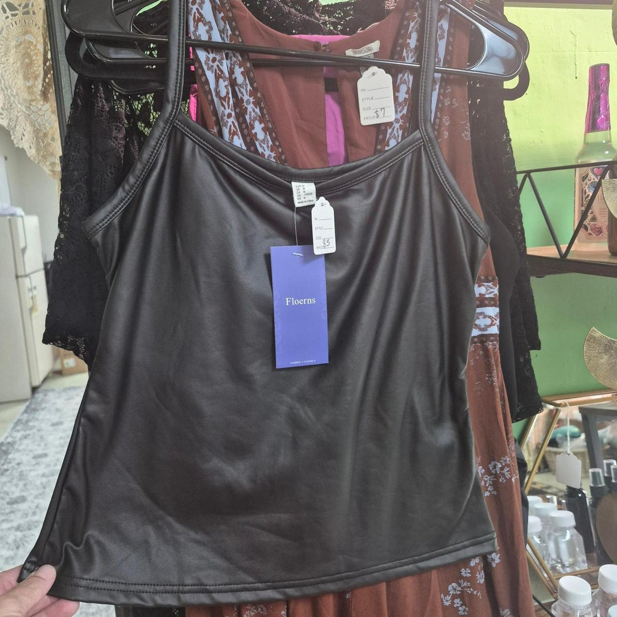 Floerns black faux leather tank