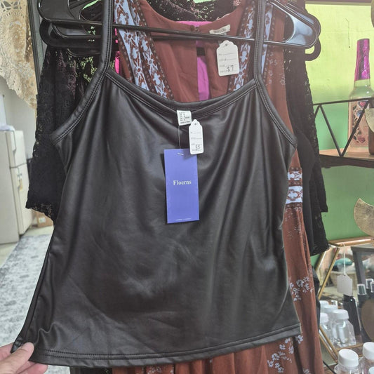 Floerns black faux leather tank