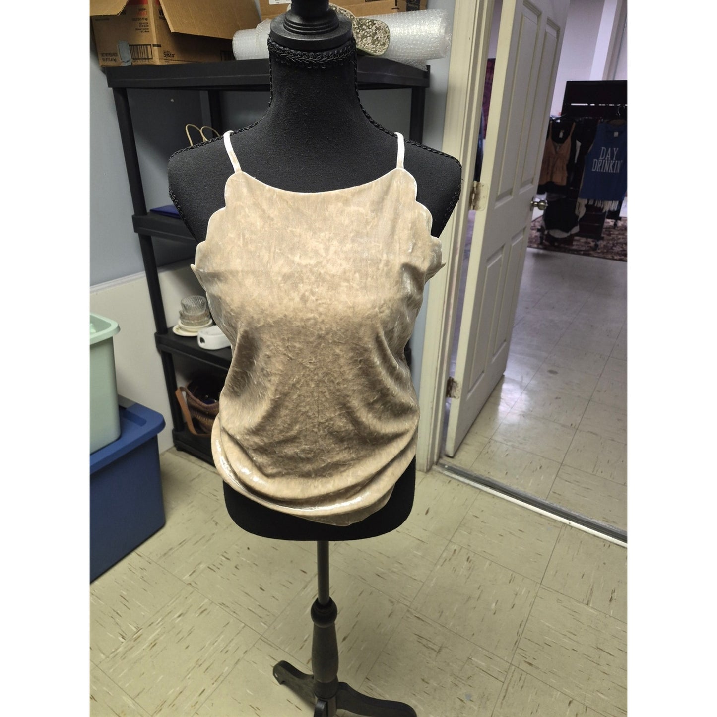 A. Byer Champagne Velvet Scallop-Edge Cami
