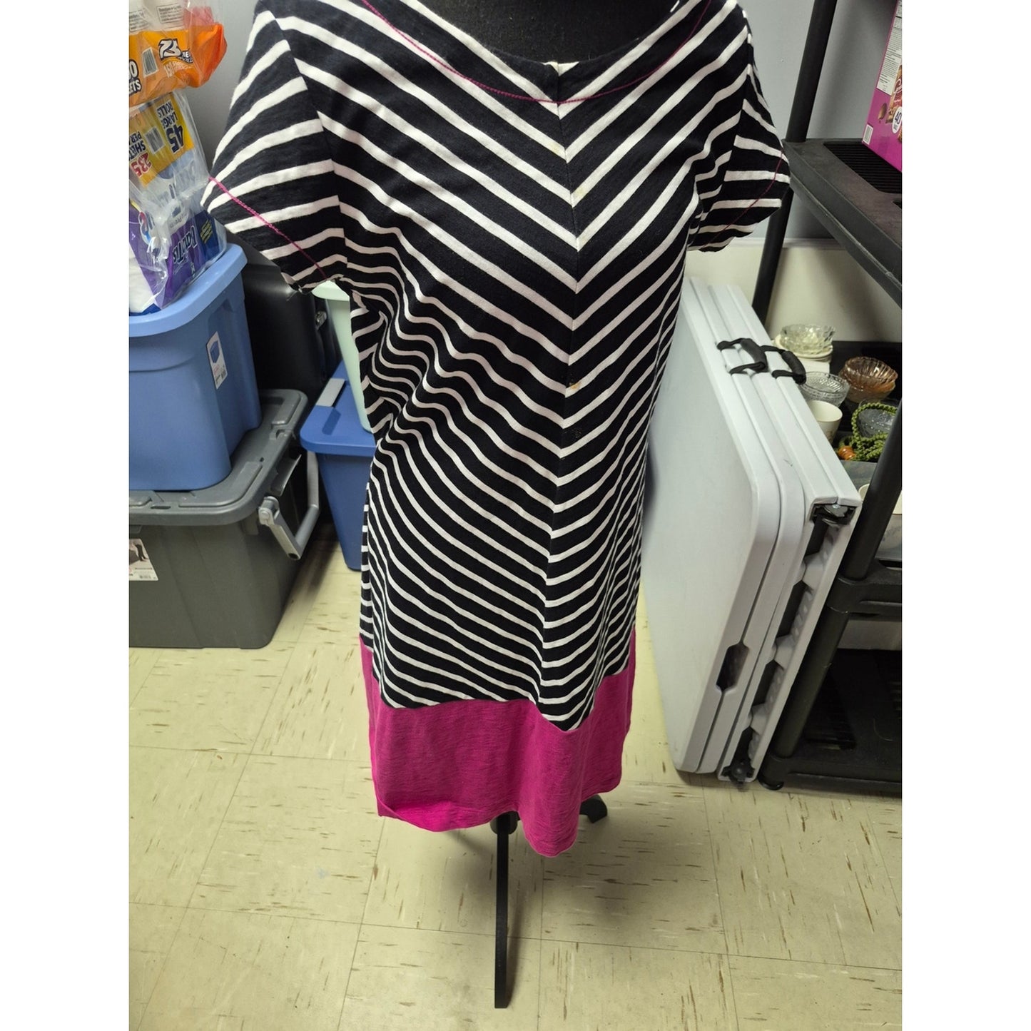 Hatley Black & White Striped Dress with Pink Hem
