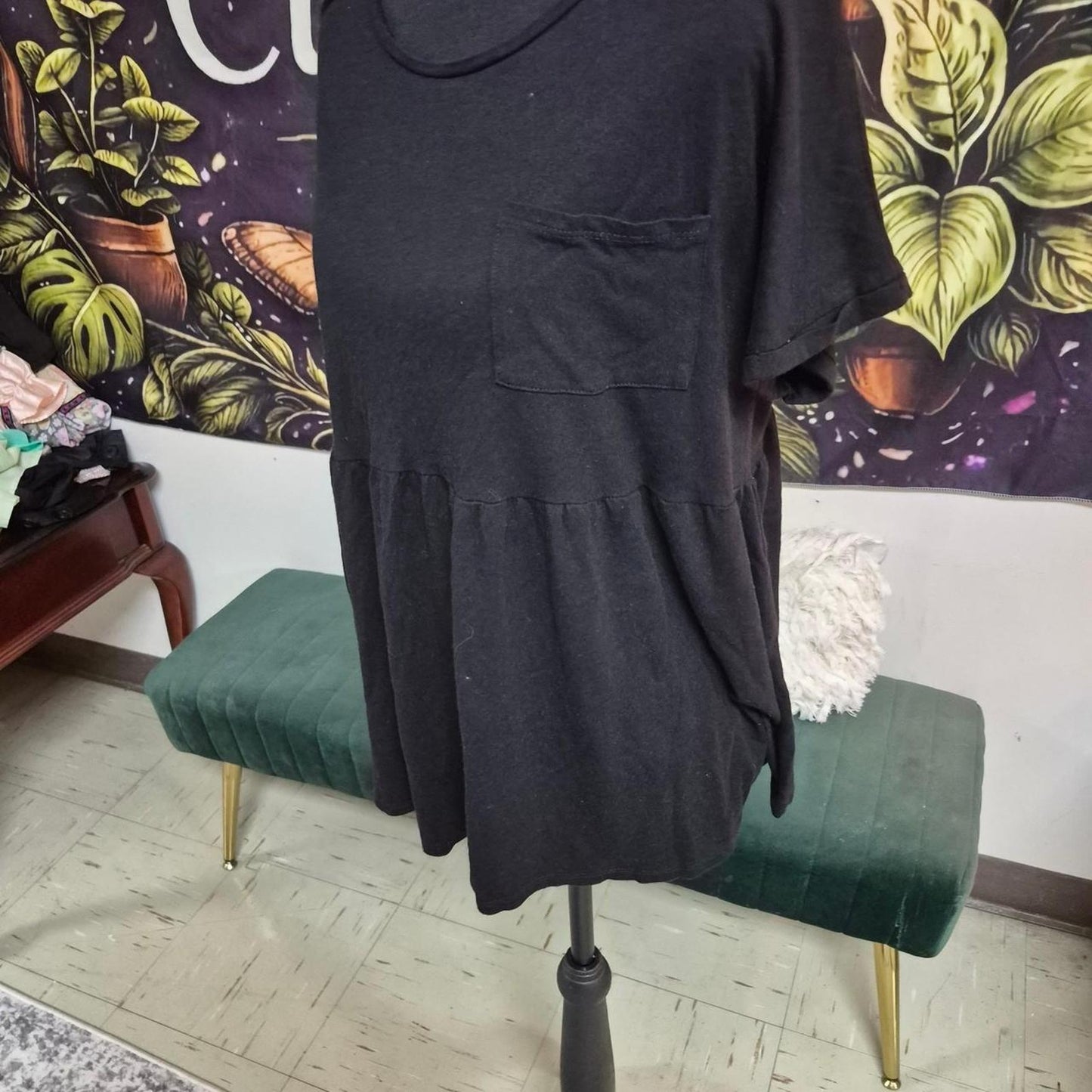 Black tiered shirt with pocket