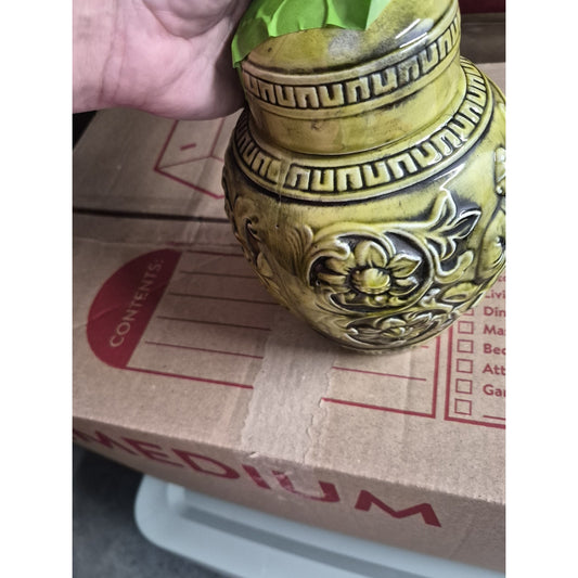 Ardco Fine Quality Green Floral Ceramic Lidded Jar 6in H x 6in W MPN 2683