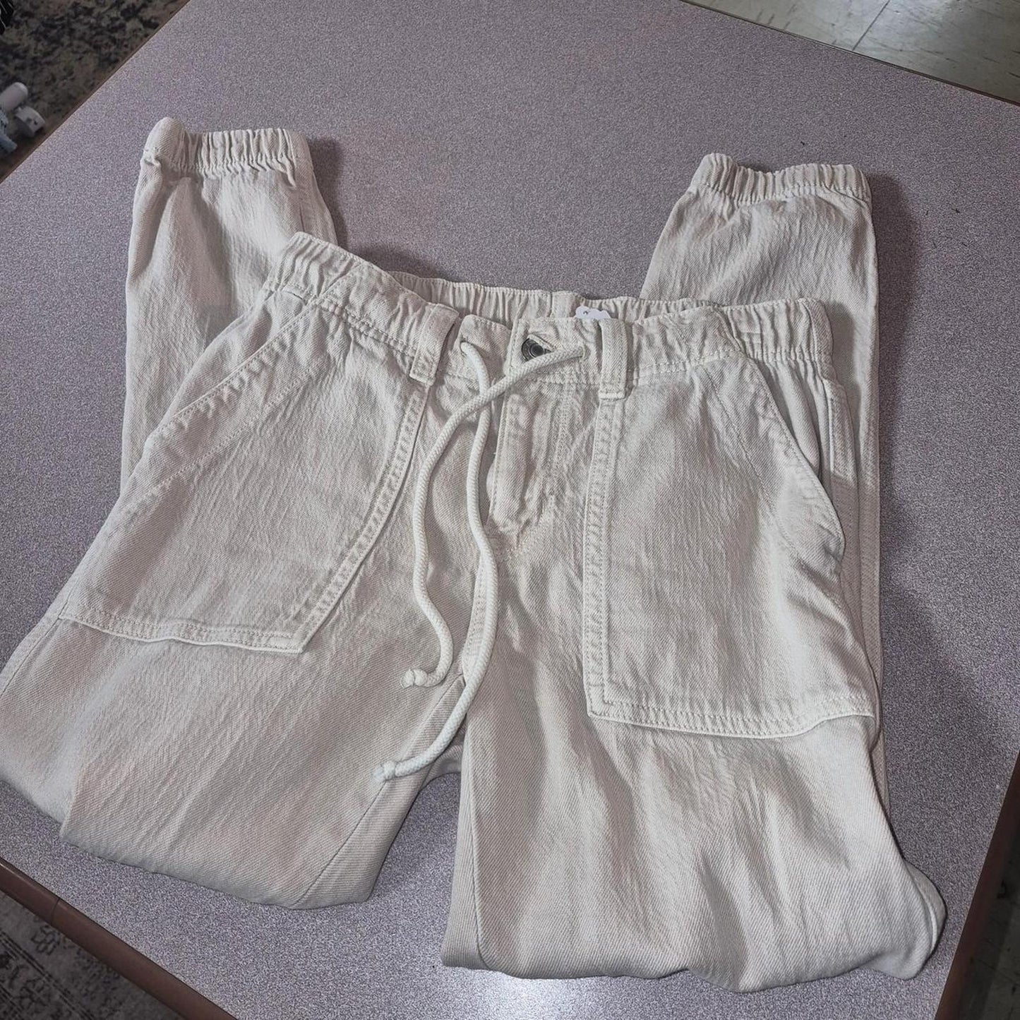 Cream linen pants with drawstring