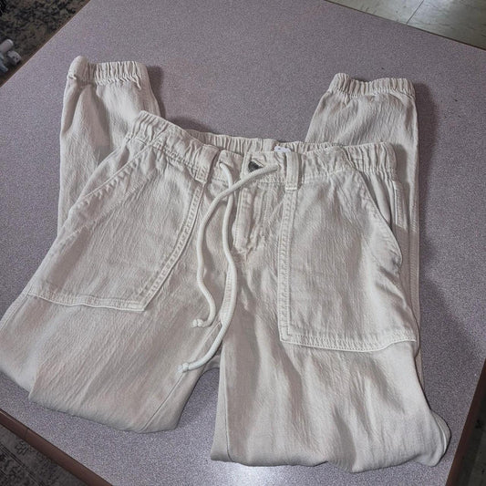 Cream linen pants with drawstring
