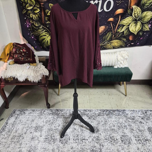 Burgundy blouse with lace sleeves