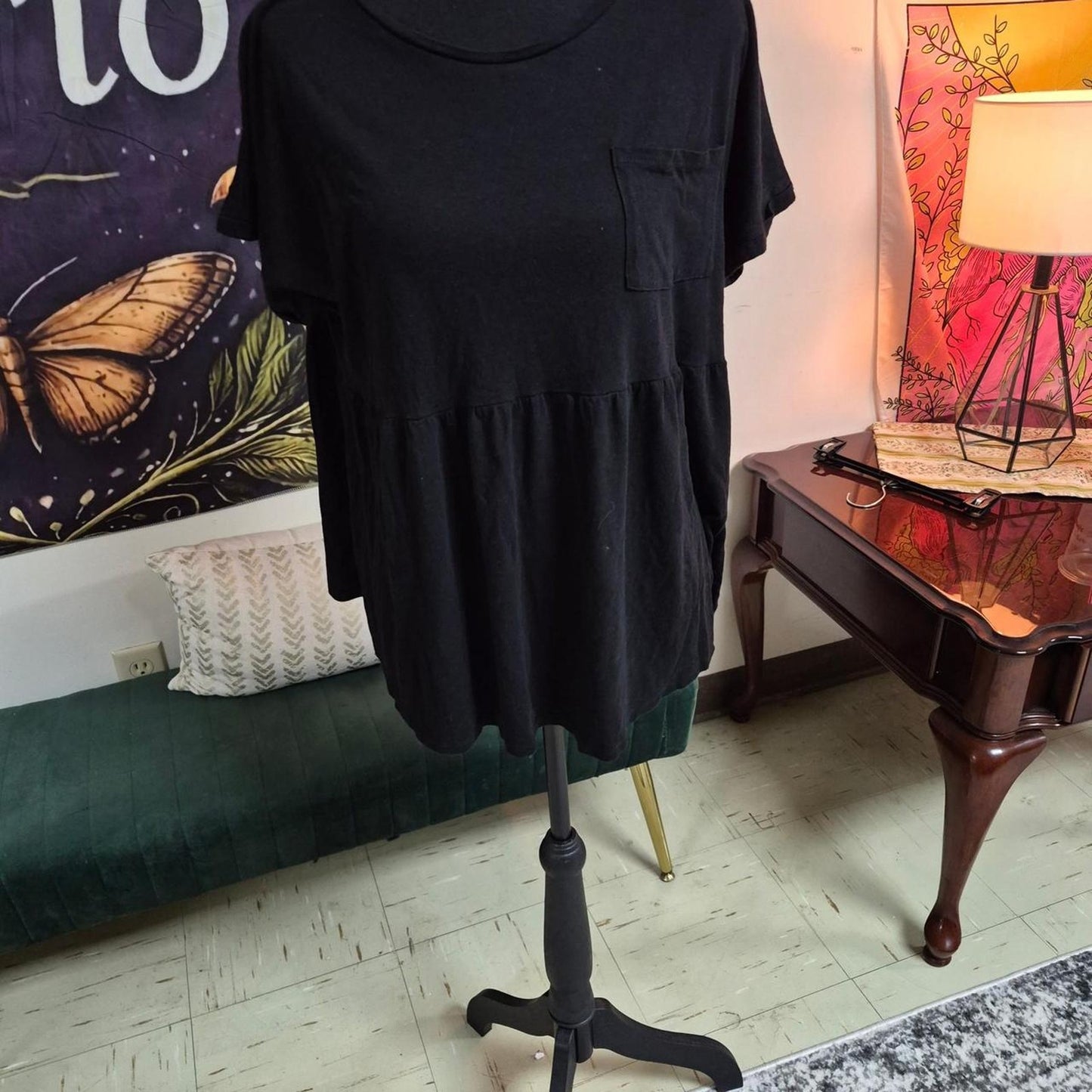 Black tiered shirt with pocket
