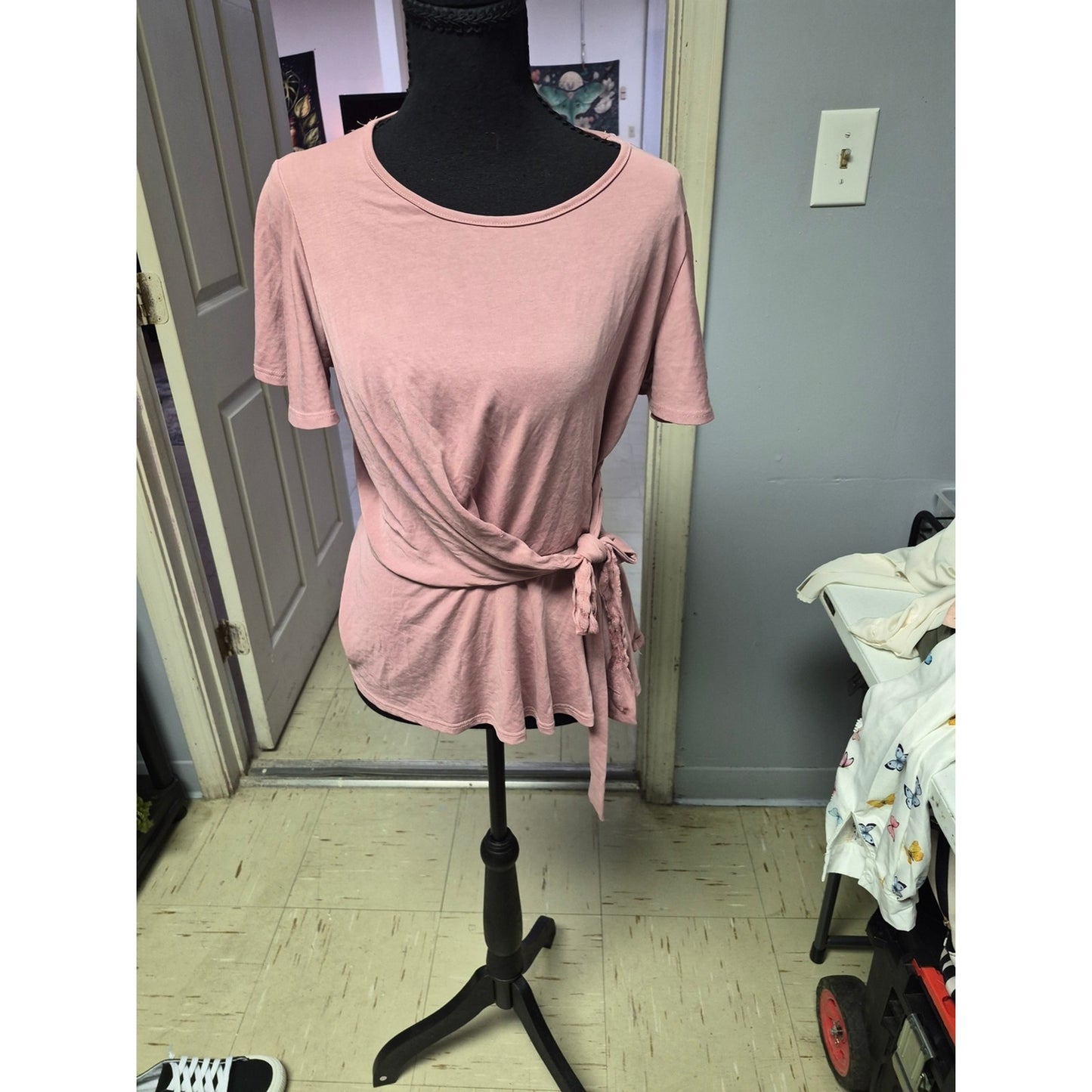 Blue Rain Dusty Pink Short Sleeve Tie-Waist Top