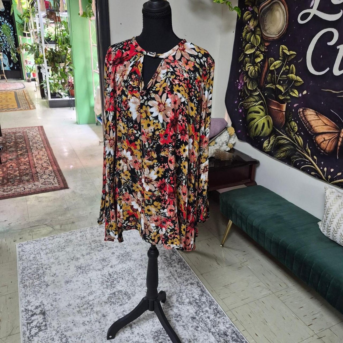 Multicolored floral blouse with red