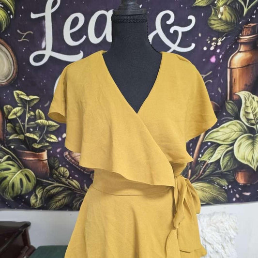 Yellow wrap dress with tie